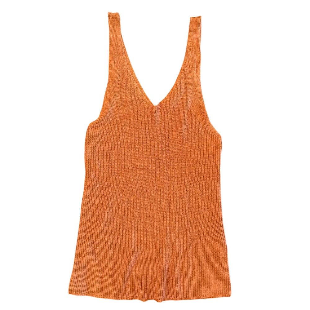 Double Zero Burnt Orange Ribbed Knit Sweater Tank, Women's Medium